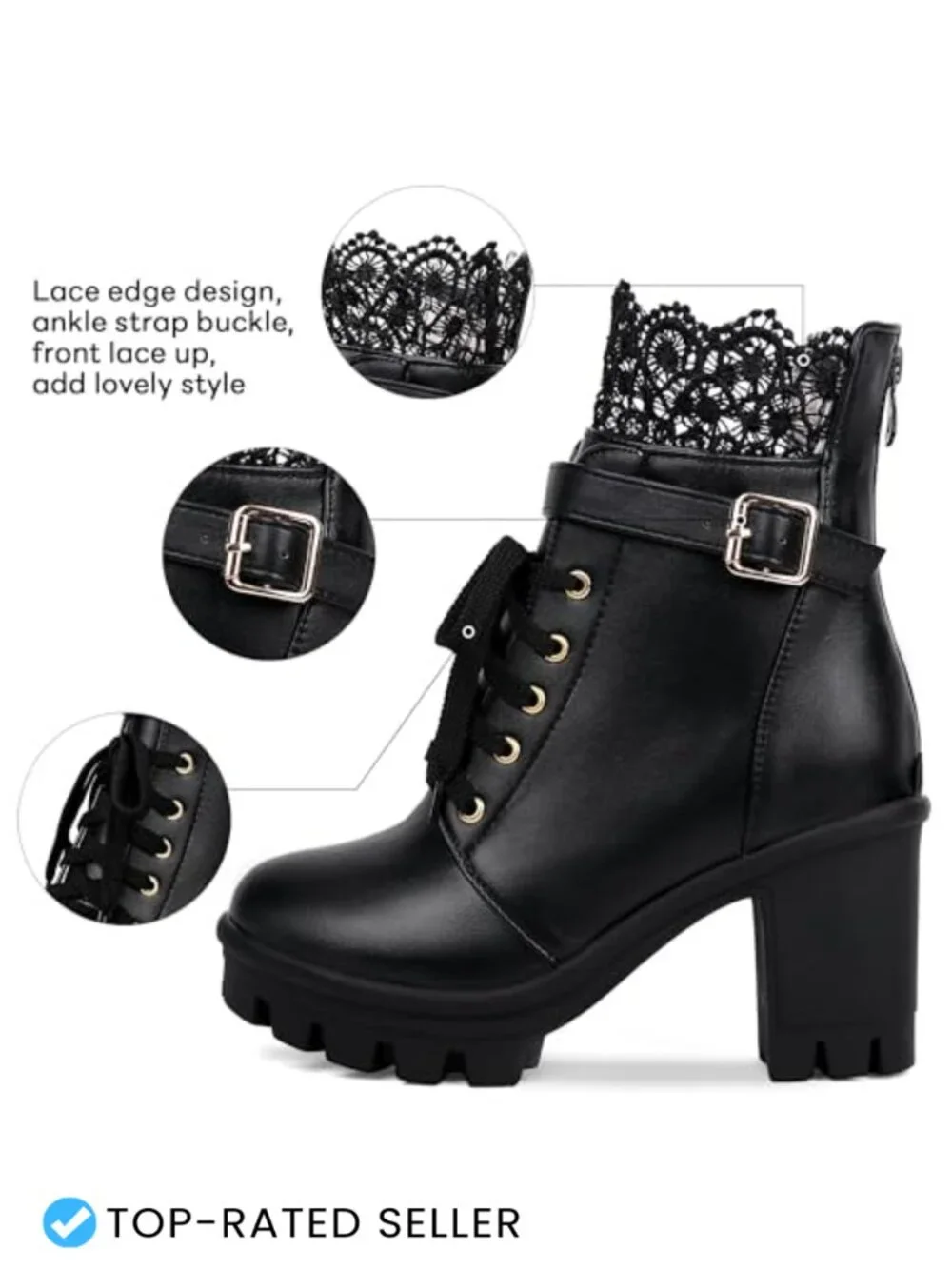 Women's Platform Ankle Boots Lace Up Chunky Block Heel Goth Combat Boots
